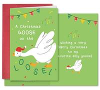 SuperShunhu Silly Goose Christmas Card for Men Women, Holiday Greeting Card for Goose Lover, A Christmas Goose on the Loose