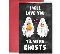 SuperShunhu Spooky Ghosts Couple Love Card, Halloween Wedding/Engagement Card, Halloween Anniversary Gift for Him Her, Gothic Valentines Day Gift, I Will Love You Til We're Ghosts
