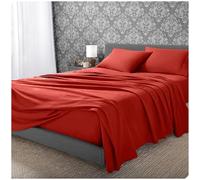 Supersoft 100% Brushed Cotton King Size Flat Sheets, Thermal Flannelette Sheets, Plain Dyed Bed Sheets King Size, Red