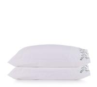 Supersoft by Cozee Home Standard Pillowcases with Embroidery Leaf D... GREEN SET OF 2