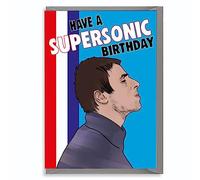 Supersonic Birthday Card Funny Music Fan Britpop Inspired Cool Design for Him Brother Mate 5x7 Blank Inside with Envelope IN47