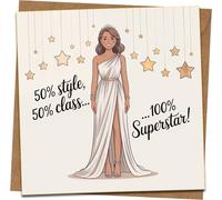 Superstar Greeting Card for Her - 50% Style 50% Class 100% Superstar - 145mm x 145mm - Blank Inside - Kraft Envelope Included - Birthday, Congratulations, Celebration