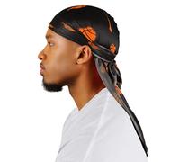 Superstitch Supersilky Ultra Silky Durag x Wavebuilder | 30+ Styles Premium Designer Durags for Men | 360 Waves | Black with Drippy Basketballs (Sweaty)