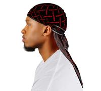 Superstitch Supersilky Ultra Silky Durag x Wavebuilder | 30+ Styles Premium Designer Durags for Men | 360 Waves |Red and Black (Red Criss)