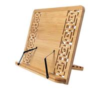 SUPERTOOL Book Plate Stand, Bamboo Book Stand 5 Type Adjustable Carved Pattern Desktop Book Stand Rest Sheet carved patternMusic Book Stand Adjustable Desktop Stand with Page Retainers(Large)