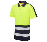 Supertouch Blue Sphere Essentials Hi Vis Eco Two Tone CoolAir Yellow Polo T-Shirt - Breathable, Sustainable and Reflective Workwear for Construction & Logistics