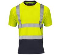 Supertouch Hi Viz Two Tone Short Sleeve Bird Eye Tee Shirt- Yellow/ Navy - 4Xl