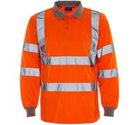 SuperTouch Men's Bird Eye Polo Shirts Hi Vis Visibility Long Sleeve Orange Small