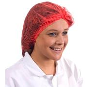 Supertouch Mob Cap - Disposable Non-Woven Polypropylene Cap, Elasticated, 52cm, Pleated, Food Safe, Red, 100pcs