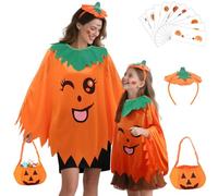Superum 4-Piece Pumpkin Costume Children's Set, Cape Design, Fun Pumpkin Costume, Halloween, Baby Family Look with Hat & Pumpkin Bag, Face Tattoo, Costume Pumpkin for Children, Halloween, Carnival