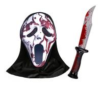 Superum Scream Mask with Knife Set, Bleeding Ghost Face Mask, EVA Sponge Texture, Halloween Scary Mask, Adults Children, Horror Ghost Scary Movie Face Mask for Cosplay, Halloween, Carnival Accessory