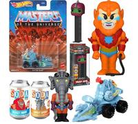 Supervillainess Evil-Lyn + Skeletor Exclusive Metallic Figure Pop! Masters of The Universe Glow Bundled with Pez Head Dispenser + Scareglow Pen + Uno Matching Game 4 Items