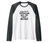 Supervision was The First Mistake Funny Work Quote Raglan Baseball Tee, Men, Dark Heather/White, XL