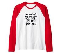 Supervision was The First Mistake Funny Work Quote Raglan Baseball Tee, Men, Red/White, S
