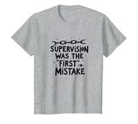 Supervision was The First Mistake Funny Work Quote T-Shirt, Kids, Heather Grey, 3 Years