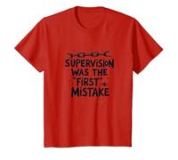 Supervision was The First Mistake Funny Work Quote T-Shirt, Kids, Red, 3 Years
