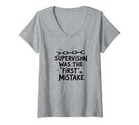 Supervision was The First Mistake Funny Work Quote V-Neck T-Shirt, Women, Heather Grey, L