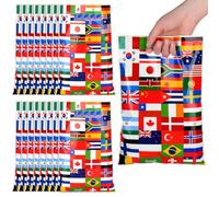 Supervitae 100 Pcs Flags of All Nations Plastic Goody Bags International World Flag Party Favor Gift Bags with Handles for Opening Sports Events Bar Clubs Celebration Tote for Traveler Geography Gift
