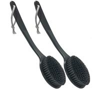 SUPERWASH PLUS Back Bath Brush - Curved Long Handle Shower Brush with Medium Stiff Charcoal Bristles for Cleaning and Exfoliating Body, Back Scrubber for Men & Women (Black 2 Pack)
