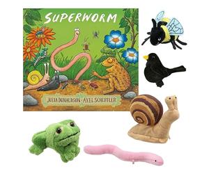 Superworm Finger Puppet Set with Book by Julia Donaldson, Includes Worm, Bumblebee, Blackbird & Frog Finger Puppets by The Puppet Company, Creative and Imaginative Play for Kids