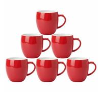 superyes Bright Red Ceramic Globe Mug Set of 6 - High Gloss Mirror Finish Coffee Cups and Tea Mugs - Large Handle for Home Office Use - Best Housewarming 320ml
