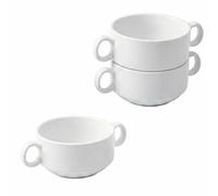 superyes Classic White Ceramic Double-Handled Soup Bowls, Stackable Bouillon Cups Set, 300ml Capacity, 16x10x6cm, Pack of 3, for French Onion Soup, Chili, Cereal, Stew
