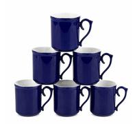 superyes Large Bone China Coffee Mug Set, Royal Blue Glaze, 16 oz, Lightweight Jumbo Thin Wall Tea Cup, Porcelain Soup Mug with Ornate Handle, 6 Pack