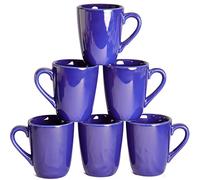 superyes Large Ceramic Mugs-Set of 6, 16oz(500ml) Barrel Tulip Shape for Cappuccino Latte, Cocoa, Easy-Grip Handle, Dishwasher, Freezer, Microwave Safe, Blue