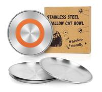 Supet Cat Food Bowls, Whisker Fatigue Cat Dishes, Stainless Steel Non-Slip Cat Plates, 6.7" Shallow Wide Cat Bowls for Indoor Cats, Whisker Friendly Kitten Bowls for Wet & Dry Food (Orange 4 Pcs)