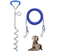 Supet Dog Tie Out Cable and Reflective Stake 32 ft Outdoor, Yard and Camping, for Medium to Large Dogs Up to 125 lbs, 16" Stake, 32 ft Cable (Blue 3m)