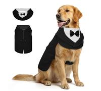 Supet Dog Tuxedo and Bandana Set with Bow Tie, Formal Outfit for Wedding Birthday Party Graduation Valentines, Pet Suit Clothes for Large Medium Small Dogs (Black, L)