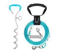 Supet Shock-Absorbing Dog Tie Out Cable & Stake for Backyard, Camping, Traveling, for Dogs up to 250Lbs, Durable Dog Tether/Leash,32ft