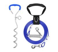 Supet Shock-Absorbing Dog Tie Out Cable & Stake for Backyard, Camping, Traveling, for Dogs up to 250Lbs, Durable Dog Tether/Leash,10ft