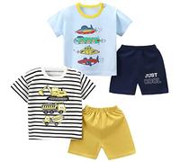 SUPFANS Baby Toddler Boys 4 Pieces T-shirts and Shorts Dinosaur Tops & Shorts Summer Outfits, Set-k, 4 Years
