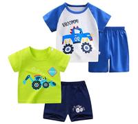 SUPFANS Baby Toddler Boys 4 Pieces T-shirts and Shorts Dinosaur Tops & Shorts Summer Outfits, Set-j, 4 Years