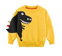SUPFANS Boys Cute Dinosaurs Sweatshirts Pullover Cotton T-Rex Long Sleeve Tops Toddlers T-shirt (01 Yellow, 2 Years)