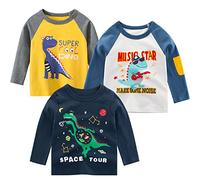 SUPFANS Toddler Boys 2-Pack/3-Pack Long Sleeve T-Rex Shirts 100% Cotton Dinosaur T-Shirts - - 5 Years