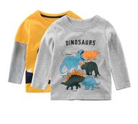 SUPFANS Toddler Boys Long Sleeve Shirts 100% Cotton T-Rex Dinosaur T-Shirts Multipacks, Set-01, 3 Years