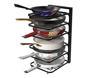 Supfirm 6-Tier Multifunctional Adjustable Pan & Pot Rack for Cabinet, Countertop Organizer, Pot Organizer for Kitchen Organization & Storage, Pot Lid Organizer (Black)