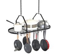 Supfirm Ceiling Pot and Pan Rack, Kitchen Pot Organizer Storage Rack, Multi-Purpose Organizer for Home, Restaurant, and Kitchen Cookware with 20 Removable Hooks (Middle Size)