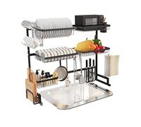 Supfirm Over The Sink Dish Drying Rack, 3 Tier Stainless Steel Adjustable (33''-40'') Large Kitchen Dish Drainers for Home Counter Storage, Above Sink Non-Slip Shelves Organizer (Black)