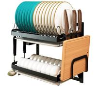 Supfirm Wall Mounted Stainless Steel Dish Drying Rack Fruit Vegetable Storage Basket with Drainboard Kitchen Supplies Shelf Utensils Organizer (2-tier)