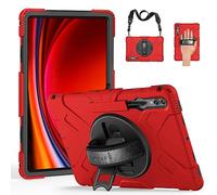 SUPFIVES Case for Galaxy Tab S10 Ultra 14.6 inch 2024, Tablet S9 Ultra 2023 Upgraded Military Liquid Silicone 3 Layers Protection with+Handle+ Rotating Stand+ S-Pen Holder+ Shoulder Strap- Red