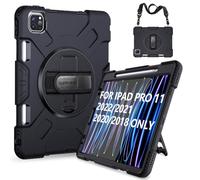 SUPFIVES Case for iPad Pro 11 inch (2022/2021/2020), Upgraded Military Grade Shockproof Protector Silicone iPad Pro 11 4th Gen Cover Pencil Holder+ Handle+ Shoulder Strap+ Rotating Kickstand, Black