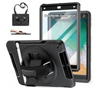 SUPFIVES STOCK iPad 9.7 Case, Heavy Duty Protective 360 Rotatable Stand Adjustable Shoulder Strap Shockproof Case with Pencil Holder & Hand Strap for iPad 9.7 6th/5th Generation air 2 pro 9.7 (Black)