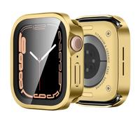 Suphart 3 in 1 Compatible with Apple Watch Series 6/5/4/SE Case 44mm, Slim Straight Edge Metal Cover with Built-in Screen Protector+Back Frame for iWatch Series 6/5/4/SE 44mm (Gold)