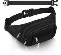 SUPHOSMT 4 Pockets BumBags with 35cm Extended Belt Large Capacity Black | Water Resistant waist bag for women Men,Durable Material Bum Bag,Adjustable Belt Fanny Pack for iPad mini & iPhone