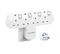 SUPHOST Plug Extension Socket, 4 Way Plug Adapter with 180 Degree Rotating UK Plug, 13A Fused Multi Plug Adaptor with 4 Independent Switches, Wall Socket Extension for Home Office Kitchen