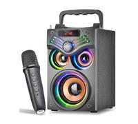 SUPINIU Bluetooth Speaker, 15W Wireless Portable Speaker with LED Owl Lights, Stereo Sound, FM Radio, EQ, TF, Party Speakers with Wireless Microphone for Home,Camping, Beach,Garage