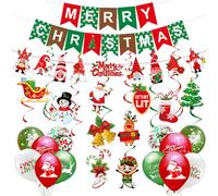 SUPJADE Christmas Ceiling Wall Decorations - 38Pcs Xmas Decorations Indoor Premium Reusable Paper Merry Christmas Banner Bunting Balloons Party Accessories